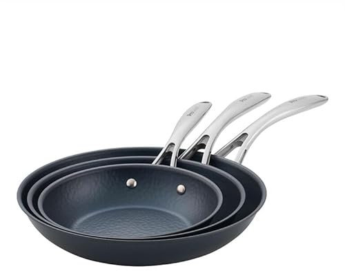 ProCook Frying Pan Set - 3 Piece, Professional Blue Carbon Steel Pans 20/24/28cm - Cooltouch Handle, Induction Compatible Cookware