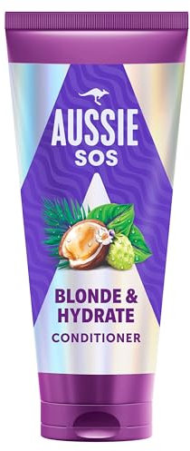 Aussie SOS Blonde & Hydrate Conditioner 350ml für Gebleichtes, Strähnchen und Graues Haar, Entwirrt und Macht Weich, Während Es Feuchtigkeit für Trockenes Blond und Silberhaar Spendet