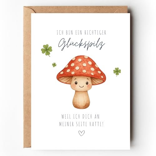 Dankeskarte für Erzieherin Glückspilz, Geschenkidee Abschied Kindergarten Karte, Dankeschön Geschenk Tagesmutter Aquarell, A6 Grußkarte Kita Verabschiedung mit Kuvert (1 Karte mit Umschlag)