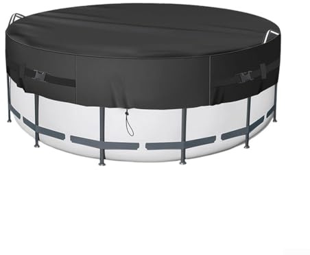 ComfyHarbor Outdoor Pool Cover Heavy Duty 210D Oxford Fabric Round Swimming Pool Cover with Securing Ropes for 8/10/12 Feet Pools All Season Protection(8ft)