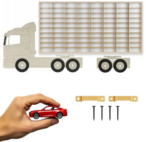 ArtTwist Modellauto Vitrine | Hot Wheels Aufbewahrung zu 80 Fächen | Sammlervitrine Hängend 78,5cm x 40cm x 4cm | Setzkasten Holz für Wanddeko und Organisation (LKW 016)