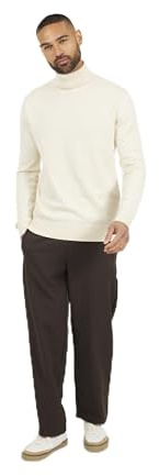 BRAVE SOUL Men’s Jumper High Neck Knitted Long Sleeve Winter Sweatshirt Pullover Top for Men - Oatmeal Colour - UK Size - L