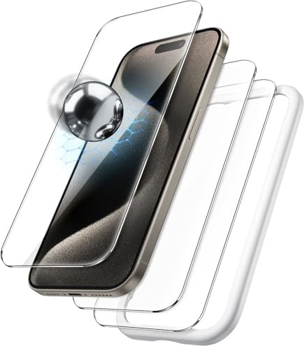 JETech Pellicola Protettiva Infrangibile per iPhone 15 Pro Max 6,7 Pollici, Vetro Temperato Film di Grado Militare 9H+ con Strumento di Installazione Facile, Trasparente HD, 3 Pezzi