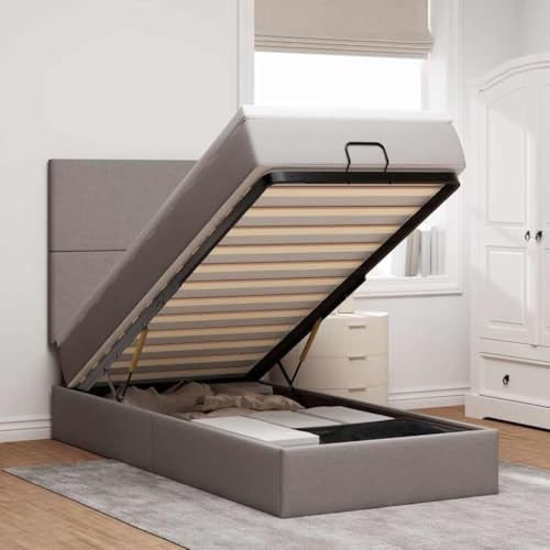 Qnhdfrt Ottomane Bett 90x200 cm Taupe mit Matratze Taschenfederkern & LED Beleuchtung Stauraum Lattenrost Hydraulik Jugendzimmer Gästezimmer Schlafzimmer