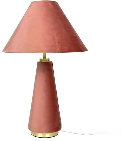 Relaxdays Tischlampe, Samtschirm & Metallfuß, E14, HxD: 47 x 30 cm, Nachttischlampe mit Kabel, Schlafzimmer, pink/Gold