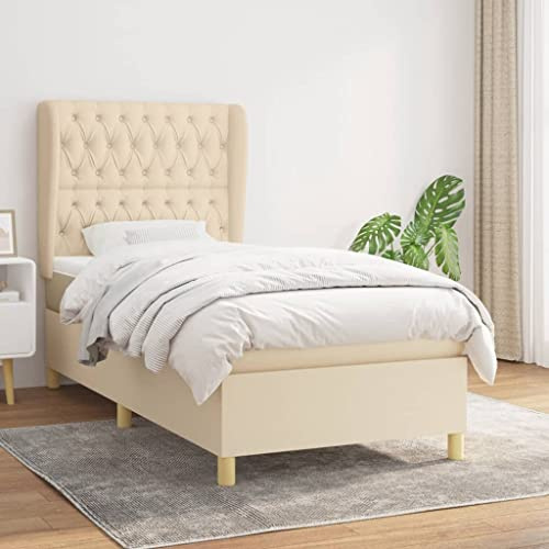 Ziaphsol Boxspringbett Creme 100x200 cm, Stoffbezug, verstellbares Kopfteil, Taschenfederkernmatratze, mittelfeste Unterstützung, Schlafzimmer Möbel