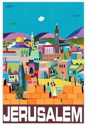 NKALFGH Vintage-Poster auf Leinwand mit Jerusalem-Motiv, Wandkunstdruck, Bild, Gemälde, 20 x 30 cm