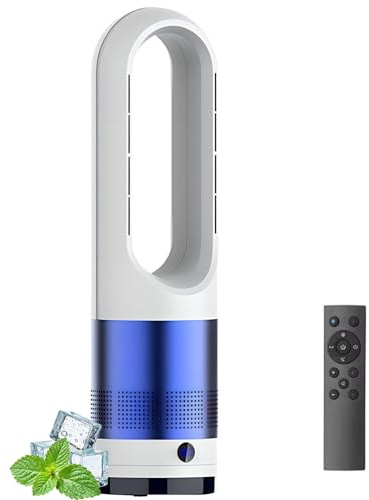 Ventilateur tour chaud/froid avec purificateur d'air, portable, sans pales, 45 cm (18 pouces), oscillant à 80°, minuterie 8 h, 8 vitesses, ventilateur sur pied pour la circulation de l'air,