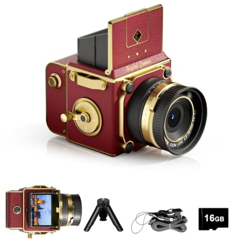 EJXHKNF Fotocamera Digitale Vintage, Fotocamera Retro 64MP 2.7K Point and Shoot con Autofocus, Schermo IPS da 2 a Livello Vita e Scheda TF da 16GB, Fotocamera Compatta 16X Zoom per Principianti e