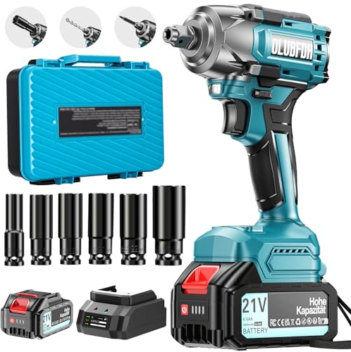 Avvitatore a Impulsi Brushless, 500 Nm Avvitatore a Impulsi a Batteria | Batterie da 4,0 Ah e Caricabatterie rapido, 1/2 Trapano a Impulsi Brushless, 3-in-1 Funzioni, 6 Bussole
