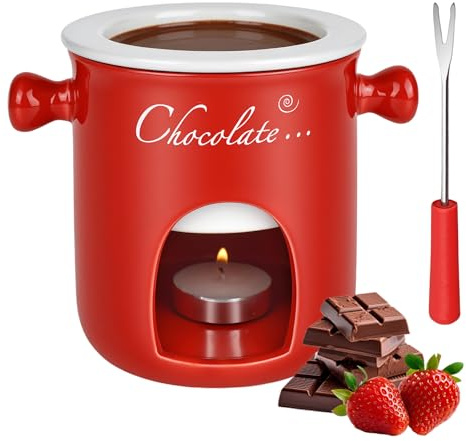 YYTECH Juego de ollas de cerámica para fondue de chocolate, queso, fondue de chocolate, juego de fondue de chocolate para cenas familiares, postres, picnics, fiestas de cumpleaños, restaurante y café