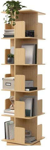 ML-Design Drehbares Bücherregal Kinder mit 5 Ebenen/20 Fächer, Eiche-Holzoptik, 40x155x40 cm, Standregal freistehend, Drehregal 360 Grad, Spielzeugregal, Lagerregal für Wohnzimmer, Büro & Kinderzimmer
