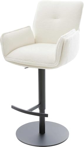 DELIFE Barstuhl NELA-Flex Drehfuß höhenverstellbar Metall Schwarz Bouclé Soft Beige