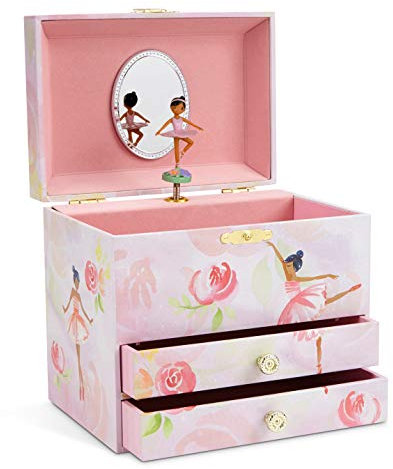 Jewelkeeper - Boîte à Musique de Rangement de Bijoux pour Fille, Danseuse Classique et Fleurs Roses, avec 2 Tiroirs de Rangement - Mélodie du Lac des Cygnes