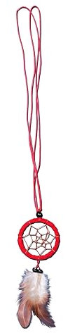 Ciffre Traumfänger Halskette Dreamcatcher Leder Fair Trade Auto LKW Truck Rückspiegel Deko Rot (Durchmesser ca. 6cm)