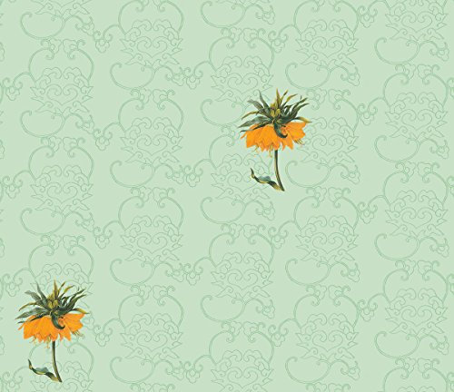 Exotische Tapete blühendes China mit edlen Blumen auf chinesischem Muster in grün - Vlies Tapete Ornamente Blumen GMM Wandtapete für edle Wohnakzente (Höhe 3m Breite 46,5cm)