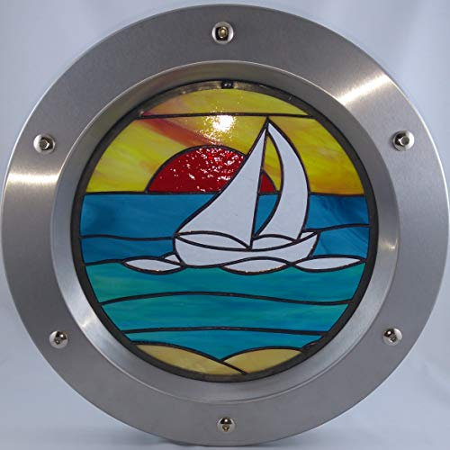 Ventana de ojo de buey para puerta INOX 350 mm vidriera Nº 8 tuercas brida