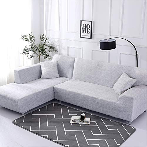 Elastisch Sofa Überwürfe Sofabezug, Morbuy Ecksofa L Form Stretch Antirutsch Armlehnen Plain Einfach Sofahusse Sofa Abdeckung Hussen für Sofa Couchbezug Sesselbezug (3 Sitzer,Wasser grau)