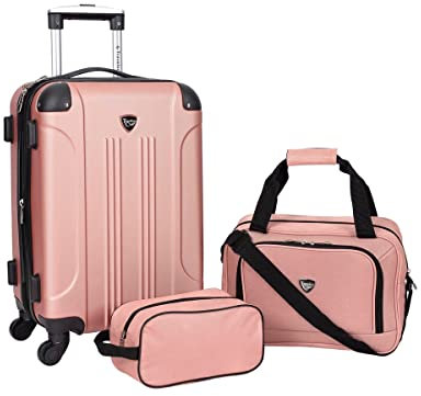 Travelers Club Chicago Bagage Rigide Extensible à roulettes pivotantes, Rose doré, Lot de 3 valises