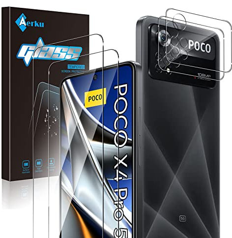 Aerku Protector de Pantalla para Xiaomi Poco X4 Pro 5G + Protector de Lente de Cámara [2 + 2 Piezas], 9H Ultra Resistente Cristal Templado Vidrio Templado para Poco X4 Pro 5G