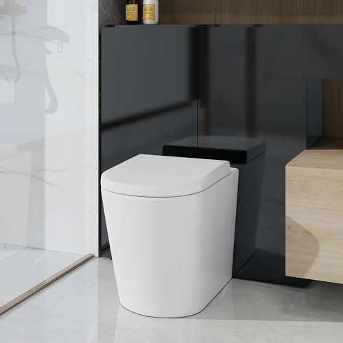 Modern Back to Wall Toilet and Concealed Cistern BTW Short Projection Bathroom Toilets White Ceramic WC Pan Quick Release Soft Close Seat Hidden Tank Round Compact Toilet