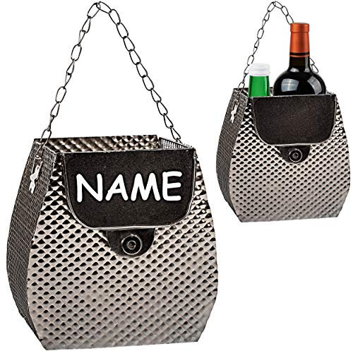 alles-meine.de GmbH Flaschenständer/Flaschenhalter - Tasche - Handtasche/Clutch - inkl. Name - aus Metall - ideal für Bier - Wein - Sekt u.v.m. - Bierflaschenhalter/Weinfla..