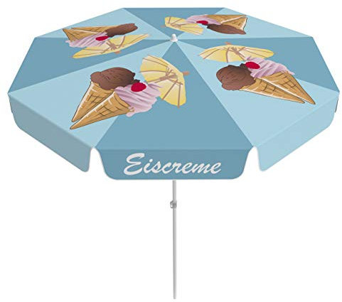 Vispronet Sonnenschirm Eiscreme - ∅ 180 cm - Rund - mit Volant - kippbarer Schirmstock - Schirm für Balkon, Terrasse, Stehtische