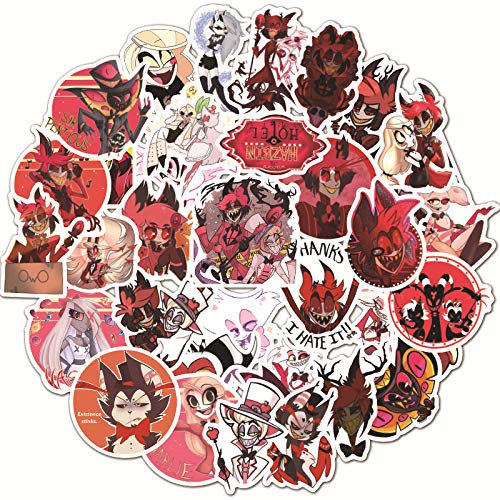 Bric Dodo 50 Stück Hazbin Hotel Aufkleber Wasserflaschen Laptop Telefon Gitarre Skateboard Computer American Anime Vinyl Stickers Wasserdicht Ästhetisch Aufkleber für Jugendliche Kinder Erwachsene
