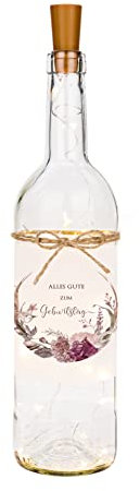 Manufaktur Liebevoll Led Flaschenlicht Geburtstag Geld Geschenk - Alles Gute zum Geburtstag Leuchtflasche Blumendesign Frau Freundin Kollegin Büro