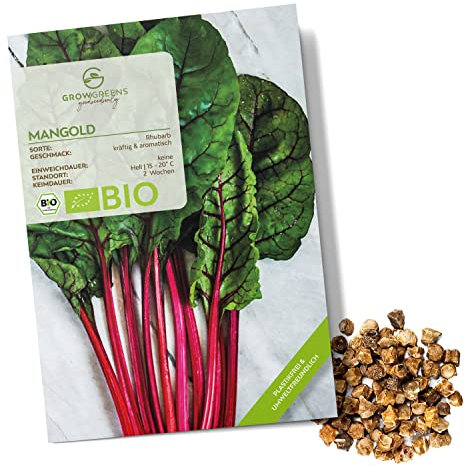 BIO Mangold Samen (Rhubarb, 25 Korn) - Mangold Saatgut aus biologischem Anbau ideal für die Anzucht im Garten, Balkon oder Terrasse