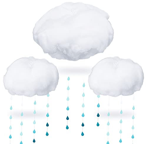 Künstliche Wolken-Requisiten, Regentropfen-Girlande, Set, 3D-Wolke, hängende Dekorationen, 12 Papier, hängende Regentropfen, Dekorationsstücke für Babyparty, Bühnendekoration, 15 Stück