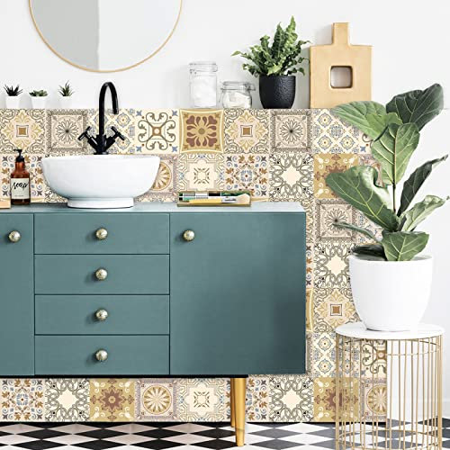 Piastrelle Adesive Cucina 20x20 Marrone Beige 10 Pezzi Mattonelle Adesive Bagno Pvc Impermeabile Adesivi per Piastrelle Parete Fai da Te Adesivi per Cucina Decorazioni