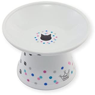 Necoichi Extra Wide Raised Cat Food Bowl (Colorfu Dots Limited Edition, Extra Wide), White