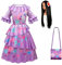 Eleasica Madrigals Costumi per Bambini Encanto Isabella Abito Ragazze Borse Parrucca Vestito Principessa Cosplay Regalo di Compleanno Natale Partito Carnevale Festa Travestimento,Viola,150