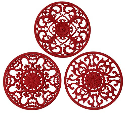 Extra Thick Silicone Trivet Mat for Dishes, Pots and Pans, Pot Holder, Hot Pad to Protect Table and Countertop, Kitchen Decor and Accessories, Merlot Red, Set of 3