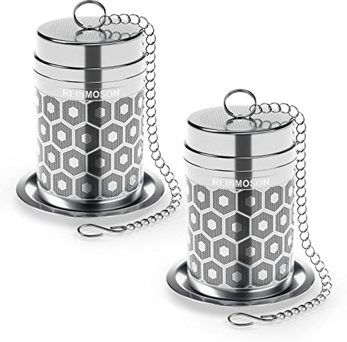 Reinmoson 304 Stainless Steel Tea Strainer for Loose Tea, Extra Fine Mesh Tea Infuser, 2 Pack 1.5” x 2.2” Tea Diffusers for Loose Tea Black Tea, Rooibos, etc