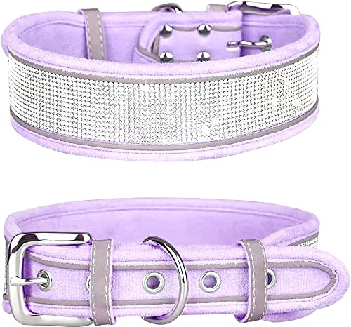 haoyueer Strassstein-Hundehalsband, schillernd, glitzernd, weiches Wildleder, reflektierendes großes Hundehalsband, Kristall-Diamant-Halsband für mittlere und große Hunde (S: 30-38 cm, Lila)