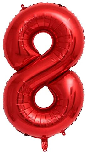 40in Red Number 8 Balloon, Large Birthday Foil Mylar Balloon for Girls Women Birthday Decoration (Red, Number 8)