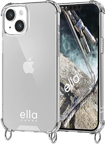 ella cases Handyhülle mit Ösen für iPhone 14 Hülle transparent mit Ringen für Handykette in Silber einzeln ohne Kette zum Umhängen modular mit Kordel, Schnur oder Gurt