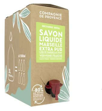 La Compagnie de Provence - Savon Liquide de Marseille Recharge 3L - Verveine Fraîche - Pour Corps et Mains - Made in France