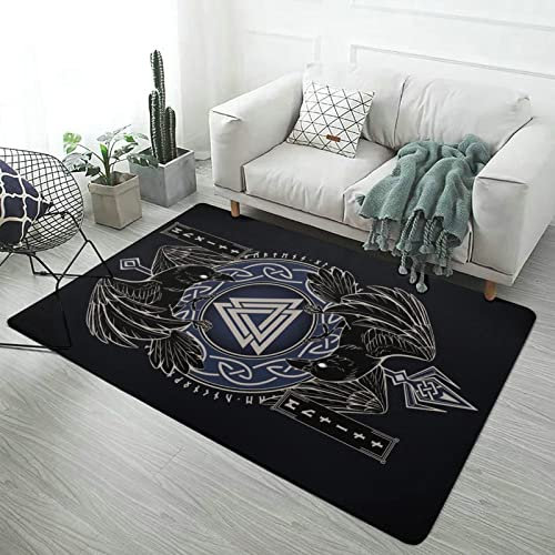 Teppich für Schlafzimmer, Wikinger Zimmer Teppich Nordische Mythologie Totem Dekor, Flauschiger, Weicher, Bequemer Flanellteppich, Rutschfest, Waschbar ( Color : Raven of Odin , Size : 60 x 90CM )