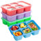 4 Pack Lunch Bento box, Five Compartment Individually Sealed Snack Box, Plastic Compartment Lunch Box with Transparent Lid, Reusable Prevent Cross Flavoring and Microwaveable(Pink/Blue/Purple/Green)