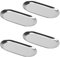 KEILEOHO 4 Pack 7 Inch Silver Oval Stainless Steel Tray, 18 x 8.5cm Oval Storage Plate, Metal Bathroom Trays for Storage