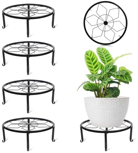 Beeveer Pflanzenständer aus Metall, 30,5 cm, schwarz, für drinnen und draußen, robuster Topfständer, rostfreie Eisen-Pflanzenerhöhung, runde Stützen für Zuhause, Garten, Kürbis-Pflanzgefäß, 4 Stück