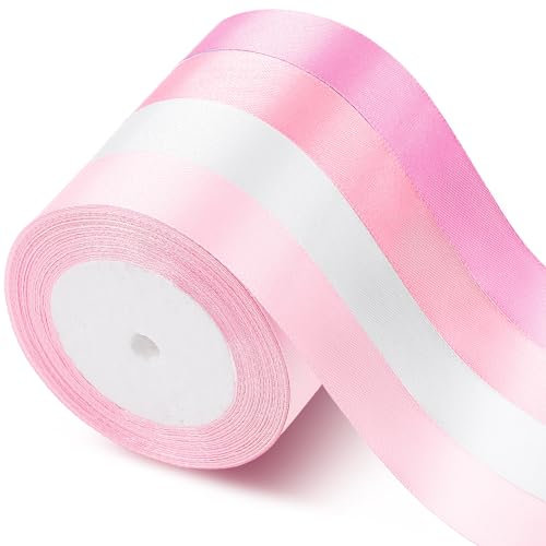Livdouyu 4 Farben Satinband, Geschenkband DIY Handwerk 22m, Schleifenband zum Verpacken, Geschenkband für Valentinstag, Solid Color Ribbon Stoffband für Haarschleifen Baby Shower(Rosa)