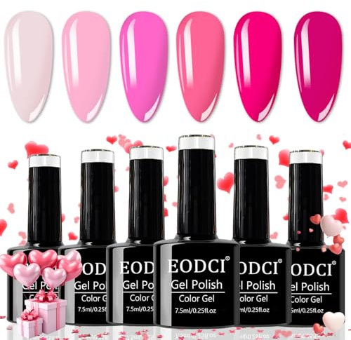 Eodci UV Nagellack Set,6 Farben Pink Gel für Gelnägel,Gel Nagellack Set Soak-Off UV Geeignet für Nail Art Salon DIY Home