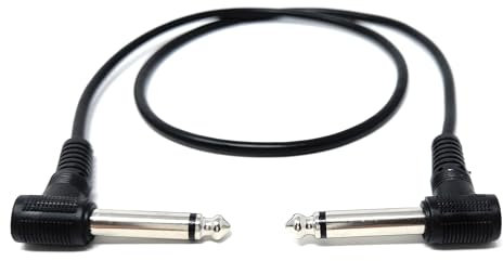 0.6m 6.35mm 1/4 TS Mono Jack to Jack Plug Lead for Guitar, Amplifiers, Music Instruments, Speakers, Microphone Cable Dual Right Angle, Black 2ft