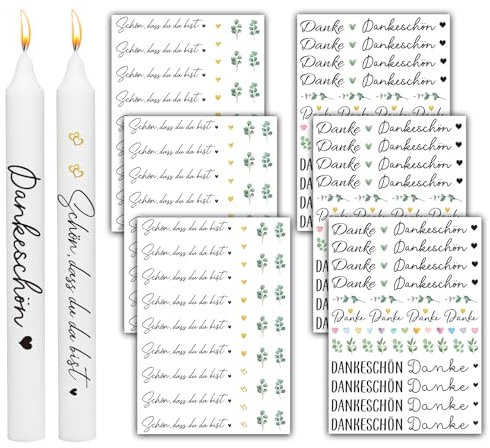 BOFUNX 6pcs Kerzentattoos Danke Kerzen Tattoofolie Schön dass du da bist Kerzen Sticker Kerzendeko für Taufe Kommunion Hochzeit Geburtstag Party