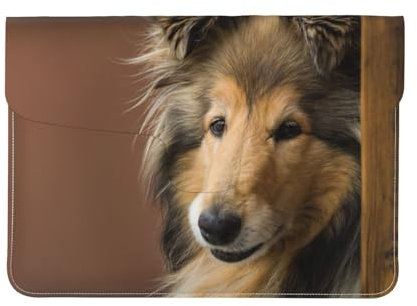 Rough Collie Lassie Hunde Große Flauschige Hunde Haustiere, Laptop-Hülle aus Leder, Notebook-Tasche, Laptop-Hülle, Tablet-Aktentasche