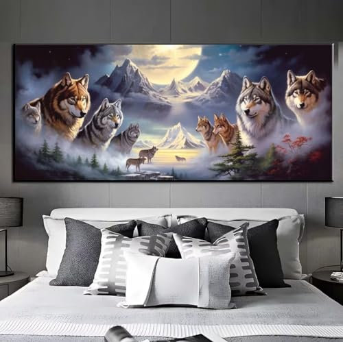 Diamond Painting Wolf Schneeberg, Diamond Painting groß xxl 50 X 100 cm, Diamant Painting Bilder Cross Stickerei, Diamond-Painting Mosaikherstellung Full Drill Crystal für Wand Home Décor, Gifts q477